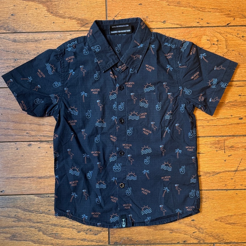 Tiny Whales Kids “Vacation Mode” Button Down Shirt